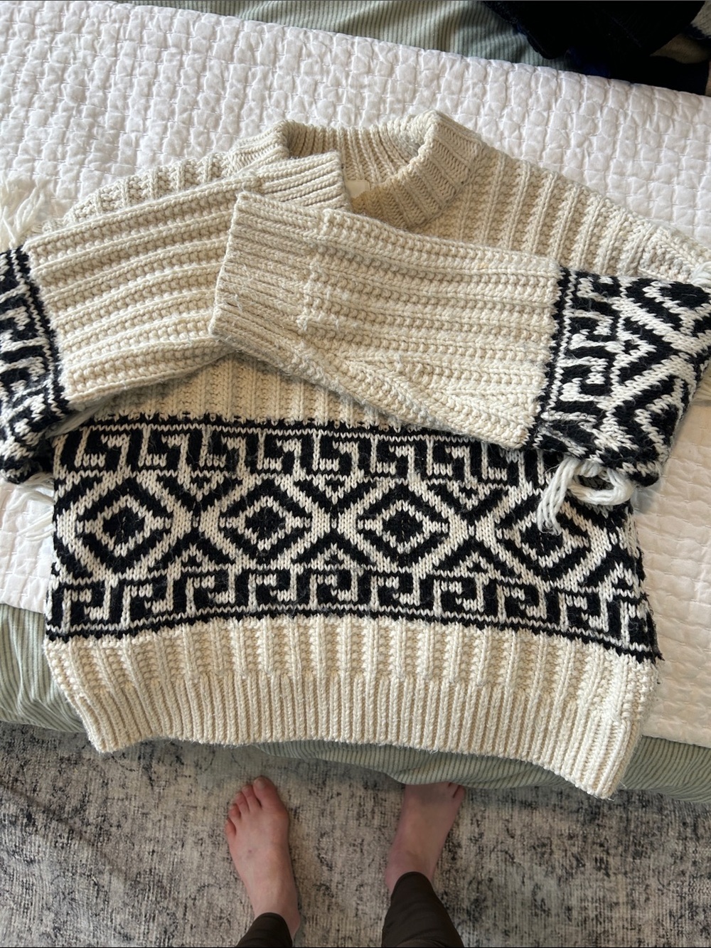 H&M Cream and Black Patterned Chunky Knit Sweater